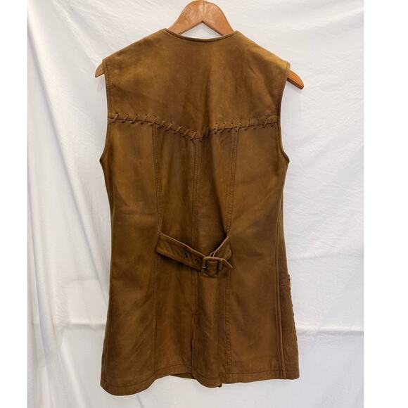 Vintage 70s Enrico Mandelli Real Leather Waist Coat Cowboy Fall Rodeo Western - Picture 2 of 3